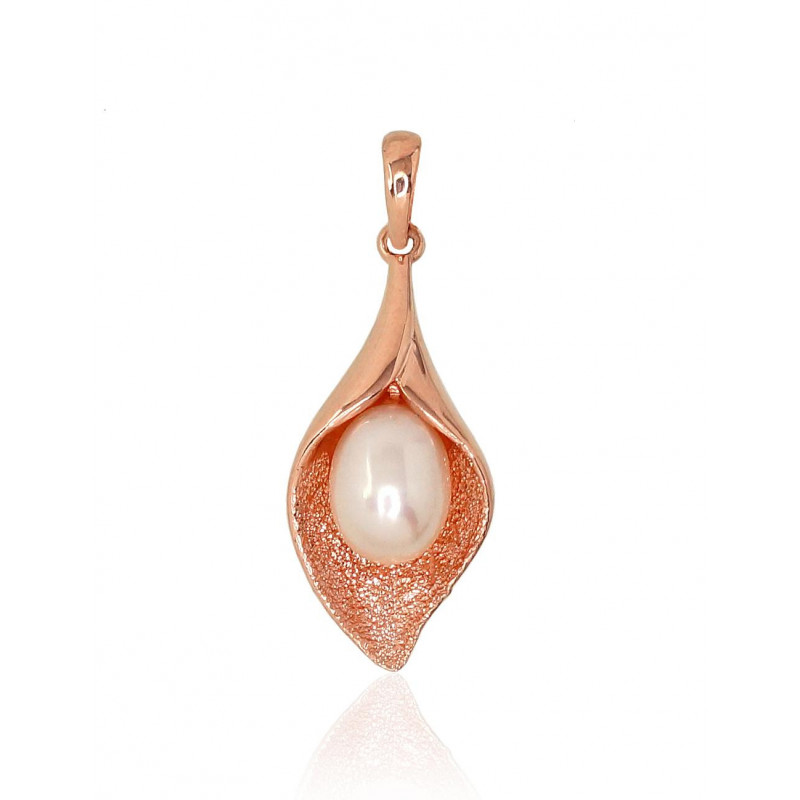 Gold pendant 1300667(Au-R+Au-MattR)_PE, Red Gold 585°, Fresh-water Pearl