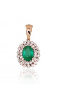 Gold pendant 1300669(Au-R+PRh-W)_DI+EM, Red Gold 585°, Rhodium (Plating) , Diamonds , Emerald