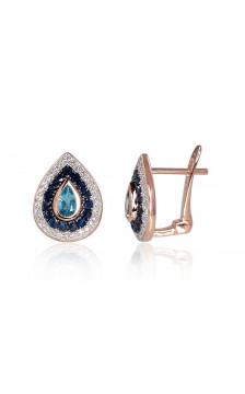 Gold Earrings 1200792(Au-R+PRh-W+PRh-Bk)_DI+SA+TZB, Red Gold	585°, Rhodium (Plating) , Diamonds , Sapphire , Blue Topaz