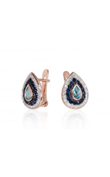 Gold Earrings 1200792(Au-R+PRh-W+PRh-Bk)_DI+SA+TZB, Red Gold	585°, Rhodium (Plating) , Diamonds , Sapphire , Blue Topaz