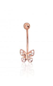 Gold piercing for navel 1930063(Au-R)_CZ, Red Gold 585°, Zirkons