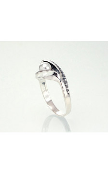 Silver ring 2100931(POx-Bk)_PE, Silver 925°, oxide (Plating), Fresh-water Pearl