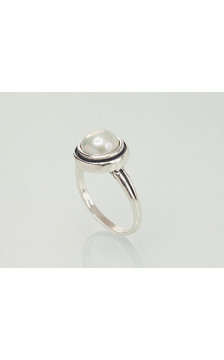 Silver ring 2100949(POx-Bk)_PE, Silver 925°, oxide (Plating), Fresh-water Pearl