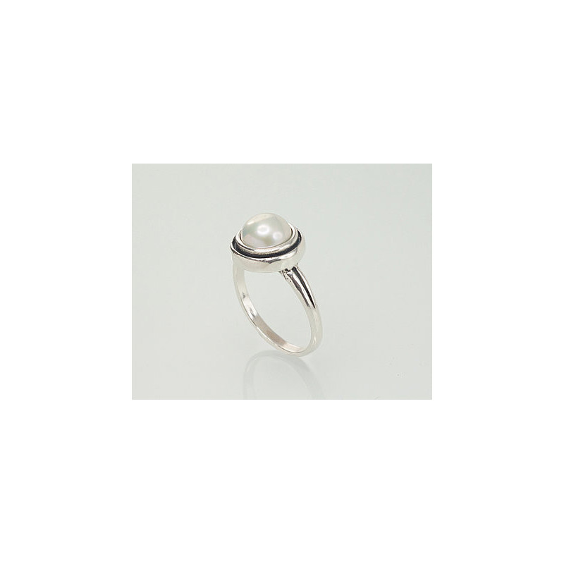 Silver ring 2100949(POx-Bk)_PE, Silver 925°, oxide (Plating), Fresh-water Pearl