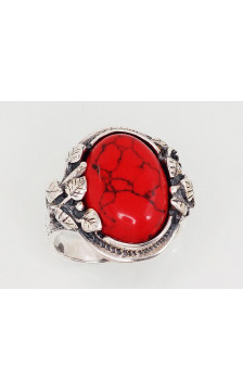 Silver ring 2101199(POx-Bk)_COX, Silver 925°, oxide (Plating), Coral (Imitation)