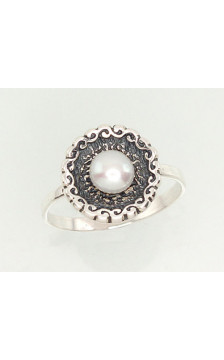 Silver ring 2101204(POx-Bk)_PE, Silver 925°, oxide (Plating), Fresh-water Pearl