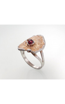 Silver ring 2101213(Matt+POx-MattY)_GR-2, Silver 925°, oxide (Plating), Garnet