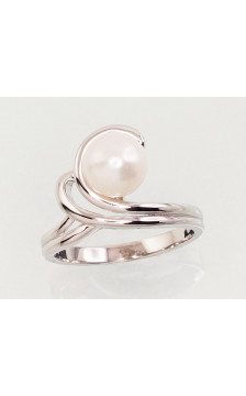 Silver ring 2101457(PRh-Gr)_PE, Silver 925°, Rhodium (Plating), Fresh-water Pearl