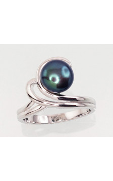 Silver ring 2101457(PRh-Gr)_PE-BK, Silver 925°, Rhodium (Plating), Fresh-water Pearl