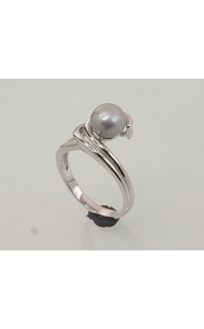 Silver ring 2101457(PRh-Gr)_PE-GR, Silver 925°, Rhodium (Plating), Fresh-water Pearl