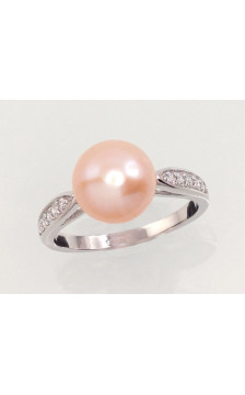 Silver ring 2101459(PRh-Gr)_CZ+PE-PI, Silver 925°, Rhodium (Plating), Zirkons , Fresh-water Pearl