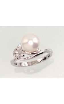Silver ring 2101462(PRh-Gr)_CZ+PE, Silver 925°, Rhodium (Plating), Zirkons , Fresh-water Pearl