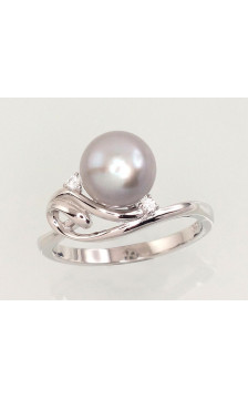 Silver ring 2101462(PRh-Gr)_CZ+PE-GR, Silver 925°, Rhodium (Plating), Zirkons , Fresh-water Pearl
