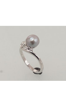 Silver ring 2101462(PRh-Gr)_CZ+PE-GR, Silver 925°, Rhodium (Plating), Zirkons , Fresh-water Pearl