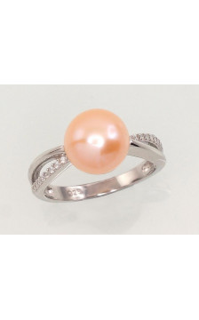 Silver ring 2101463(PRh-Gr)_CZ+PE-PI, Silver 925°, Rhodium (Plating), Zirkons , Fresh-water Pearl