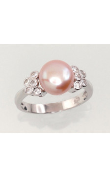 Silver ring 2101464(PRh-Gr)_CZ+PE-PI, Silver 925°, Rhodium (Plating), Zirkons , Fresh-water Pearl
