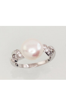 Silver ring 2101467(PRh-Gr)_CZ+PE, Silver 925°, Rhodium (Plating), Zirkons , Fresh-water Pearl