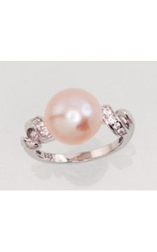 Silver ring 2101467(PRh-Gr)_CZ+PE-PI, Silver 925°, Rhodium (Plating), Zirkons , Fresh-water Pearl