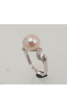 Silver ring 2101467(PRh-Gr)_CZ+PE-PI, Silver 925°, Rhodium (Plating), Zirkons , Fresh-water Pearl