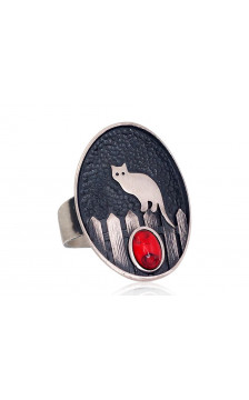 Silver ring 2101690(Matt+POx-MattBk)_COX, Silver 925°, oxide (Plating), Coral (Imitation)