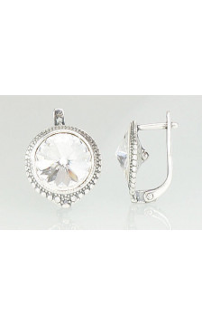 Silver earrings with 'english' lock 2201099(POx-Bk)_SV, Silver 925°, oxide (Plating), Crystals