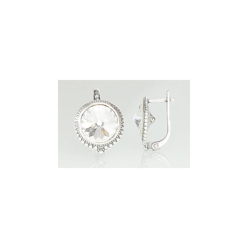 Silver earrings with 'english' lock 2201099(POx-Bk)_SV, Silver 925°, oxide (Plating), Crystals