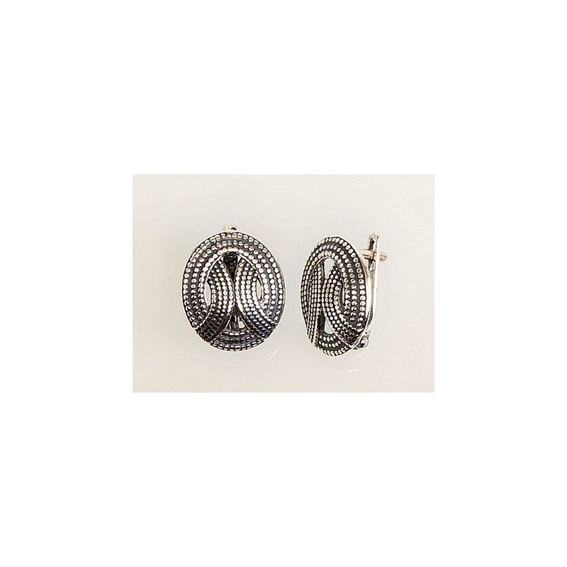 Silver earrings with 'english' lock 2201108(POx-Bk), Silver 925°, oxide (Plating)