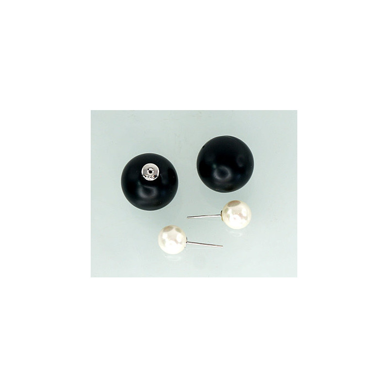 Silver stud earrings 2201136_PC-BK+PEX, Silver 925°, Plastic , Fresh-water Pearl (Imitation)