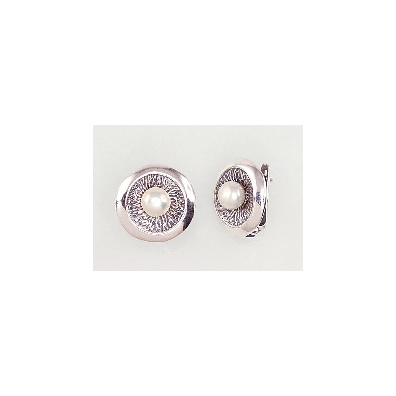 Silver earrings with 'english' lock 2201669(POx-Bk)_PE, Silver 925°, oxide (Plating), Fresh-water Pearl