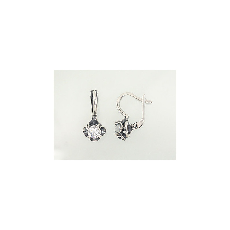 Silver earrings with 'english' lock 2202122(POx-Bk)_CZ, Silver 925°, oxide (Plating), Zirkons