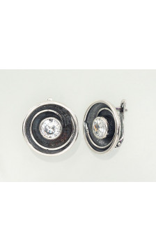 Silver earrings with 'english' lock 2202125_CZ, Silver 925°, Zirkons