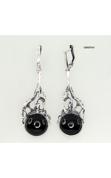 Silver earrings with 'english' lock 2202215(POx-Bk)_ON-2, Silver 925°, oxide (Plating), Onix