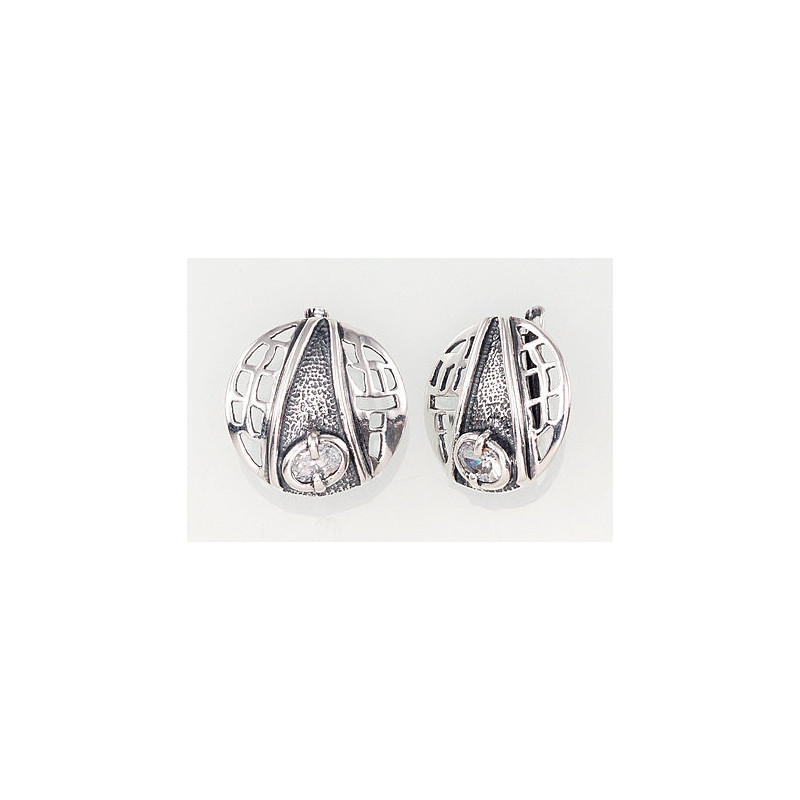 Silver earrings with 'english' lock 2202317(POx-Bk)_CZ, Silver 925°, oxide (Plating), Zirkons