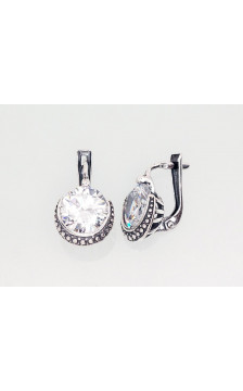 Silver earrings with 'english' lock 2202762(POx-Bk)_CZ, Silver 925°, oxide (Plating), Zirkons