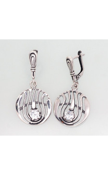 Silver earrings with 'english' lock 2202790(POx-Bk)_CZ, Silver 925°, oxide (Plating), Zirkons