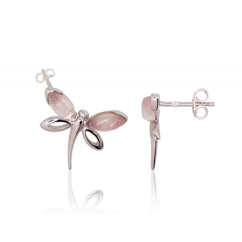 Silver stud earrings 2202910(PRh-Gr)_KZPI, Silver 925°, Rhodium (Plating), Pink Quarz