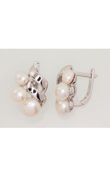 Silver earrings with 'english' lock 2202917(PRh-Gr)_PE, Silver 925°, Rhodium (Plating), Fresh-water Pearl