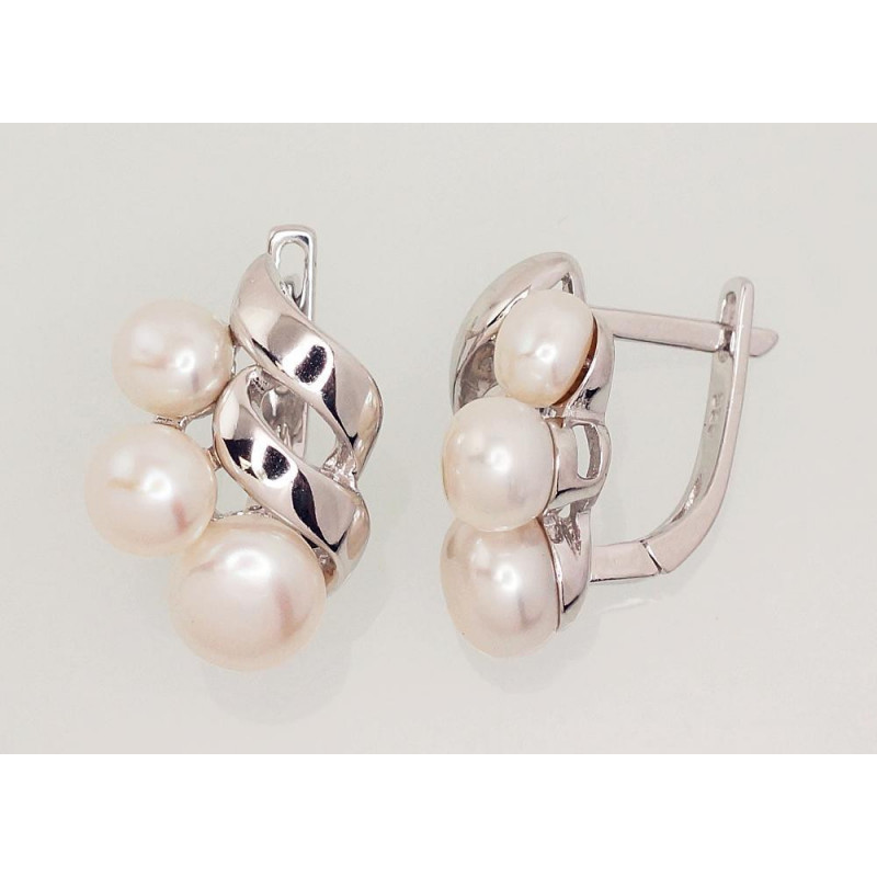 Silver earrings with 'english' lock 2202917(PRh-Gr)_PE, Silver 925°, Rhodium (Plating), Fresh-water Pearl