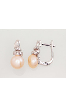 Silver earrings with 'english' lock 2202919(PRh-Gr)_PE-PI, Silver 925°, Rhodium (Plating), Fresh-water Pearl