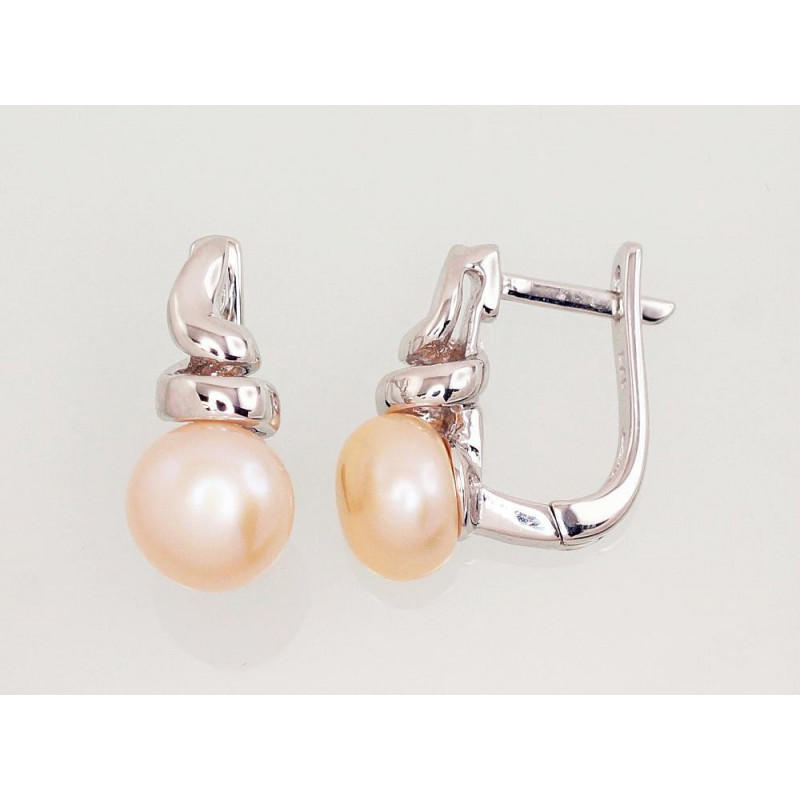 Silver earrings with 'english' lock 2202919(PRh-Gr)_PE-PI, Silver 925°, Rhodium (Plating), Fresh-water Pearl