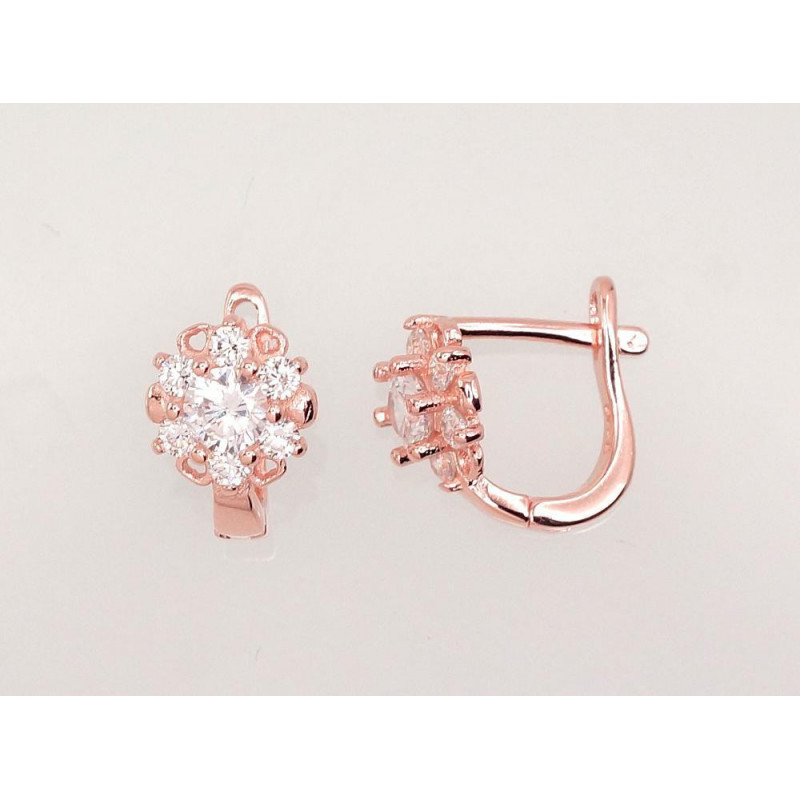 Silver earrings with 'english' lock 2202945(PAu-R)_CZ, Silver 925°, red gold (Plating), Zirkons