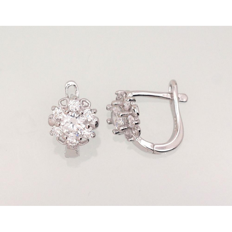 Silver earrings with 'english' lock 2202945(PRh-Gr)_CZ, Silver 925°, Rhodium (Plating), Zirkons