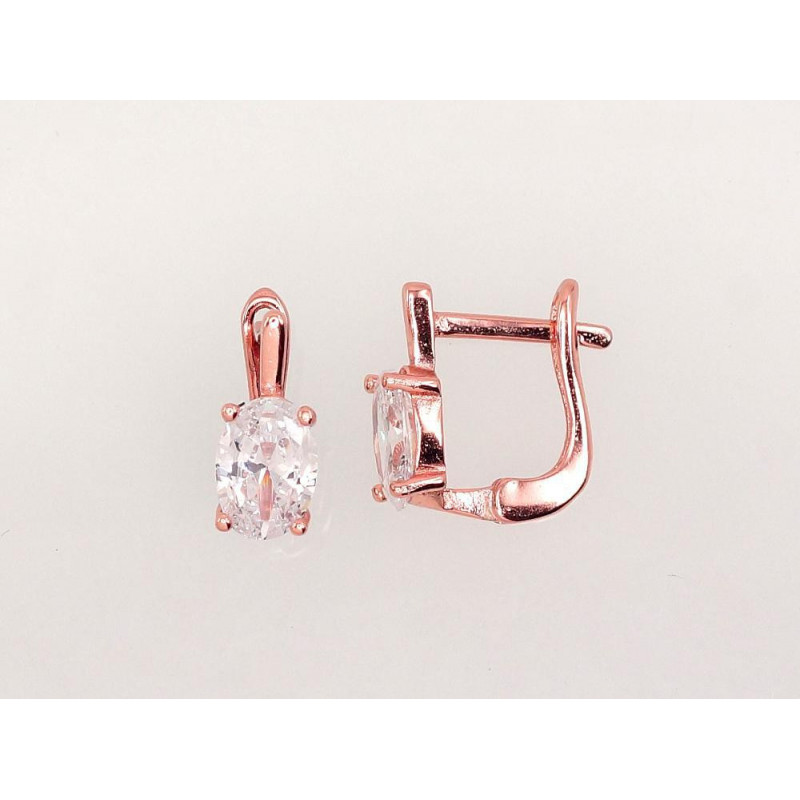 Silver earrings with 'english' lock 2202947(PAu-R)_CZ, Silver 925°, red gold (Plating), Zirkons