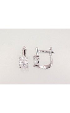 Silver earrings with 'english' lock 2202947(PRh-Gr)_CZ, Silver 925°, Rhodium (Plating), Zirkons