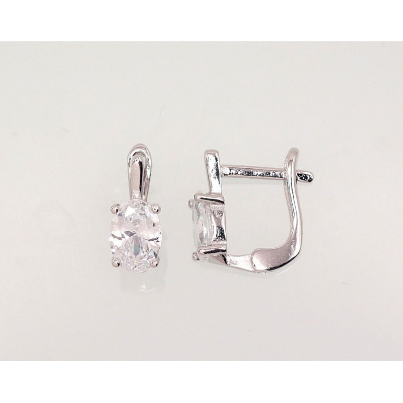 Silver earrings with 'english' lock 2202947(PRh-Gr)_CZ, Silver 925°, Rhodium (Plating), Zirkons