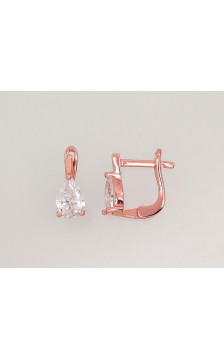 Silver earrings with 'english' lock 2202948(PAu-R)_CZ, Silver 925°, red gold (Plating), Zirkons
