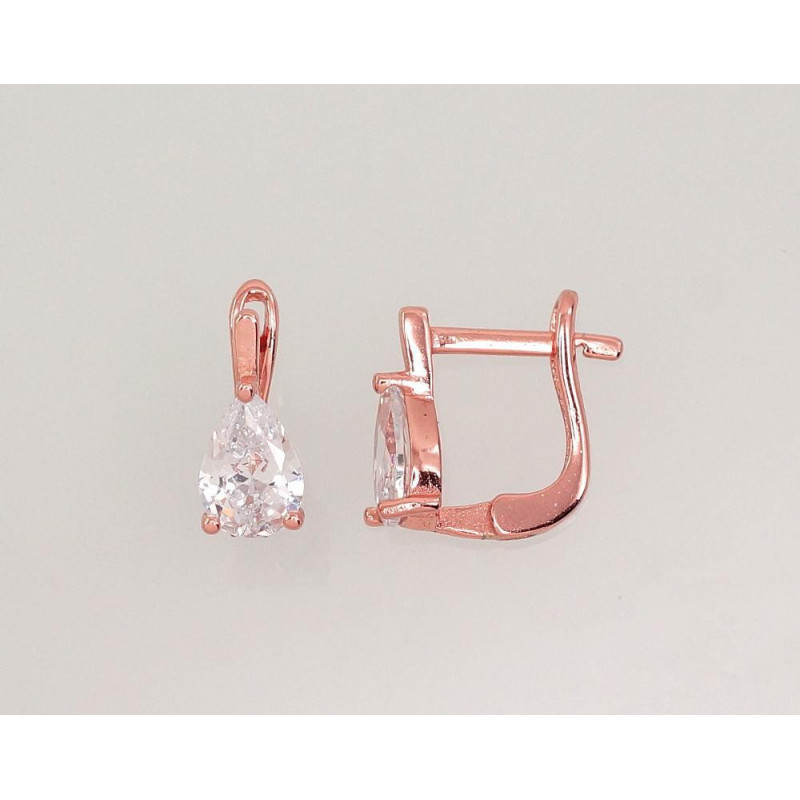 Silver earrings with 'english' lock 2202948(PAu-R)_CZ, Silver 925°, red gold (Plating), Zirkons