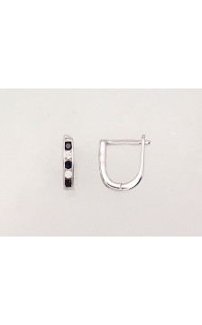 Silver earrings with 'english' lock 2202950(PRh-Gr)_CZ+CZ-BK, Silver 925°, Rhodium (Plating), Zirkons