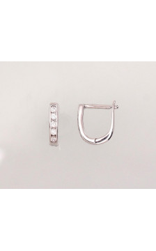 Silver earrings with 'english' lock 2202950(PRh-Gr)_CZ, Silver 925°, Rhodium (Plating), Zirkons