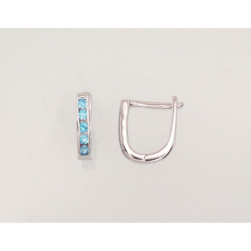 Silver earrings with 'english' lock 2202950(PRh-Gr)_CZ-AQ, Silver 925°, Rhodium (Plating), Zirkons